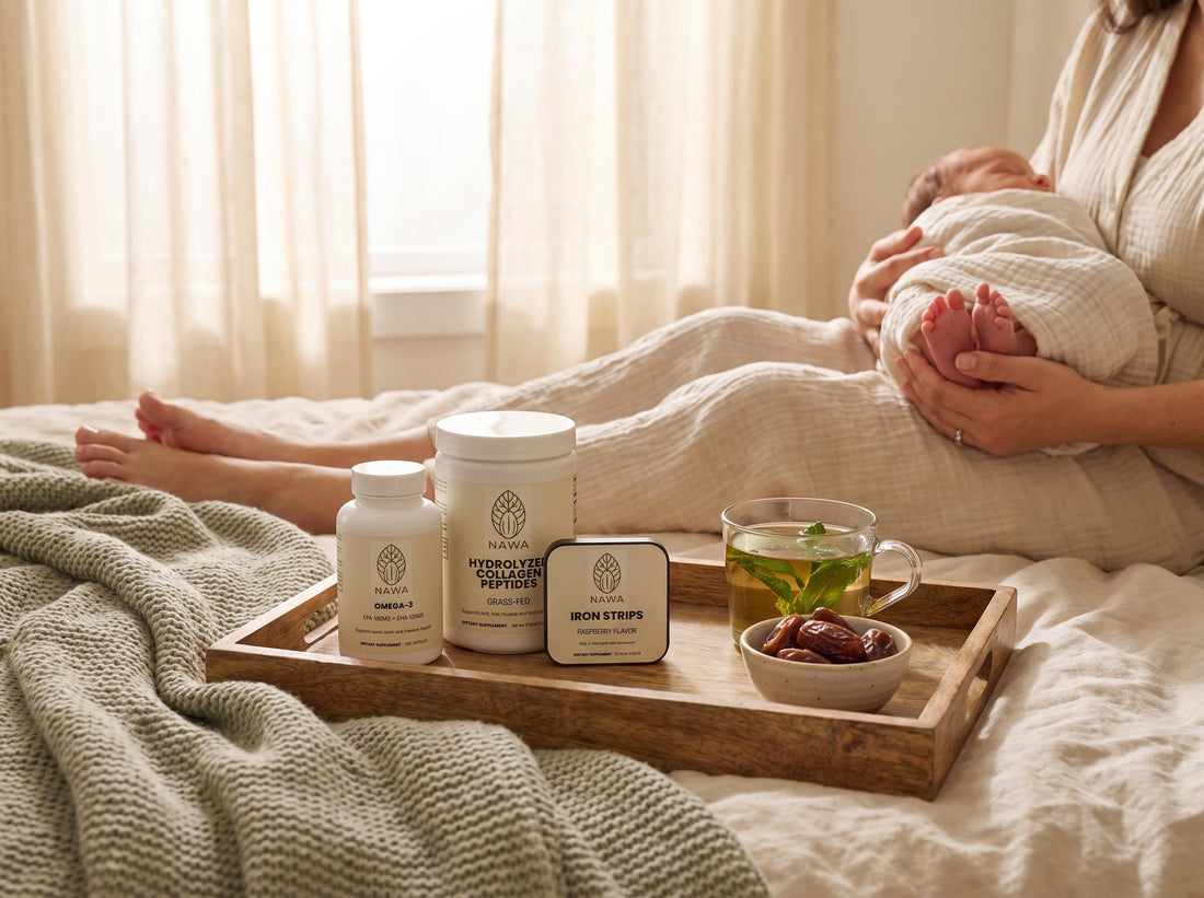 A cozy postpartum morning with tea, dates and NAWA products