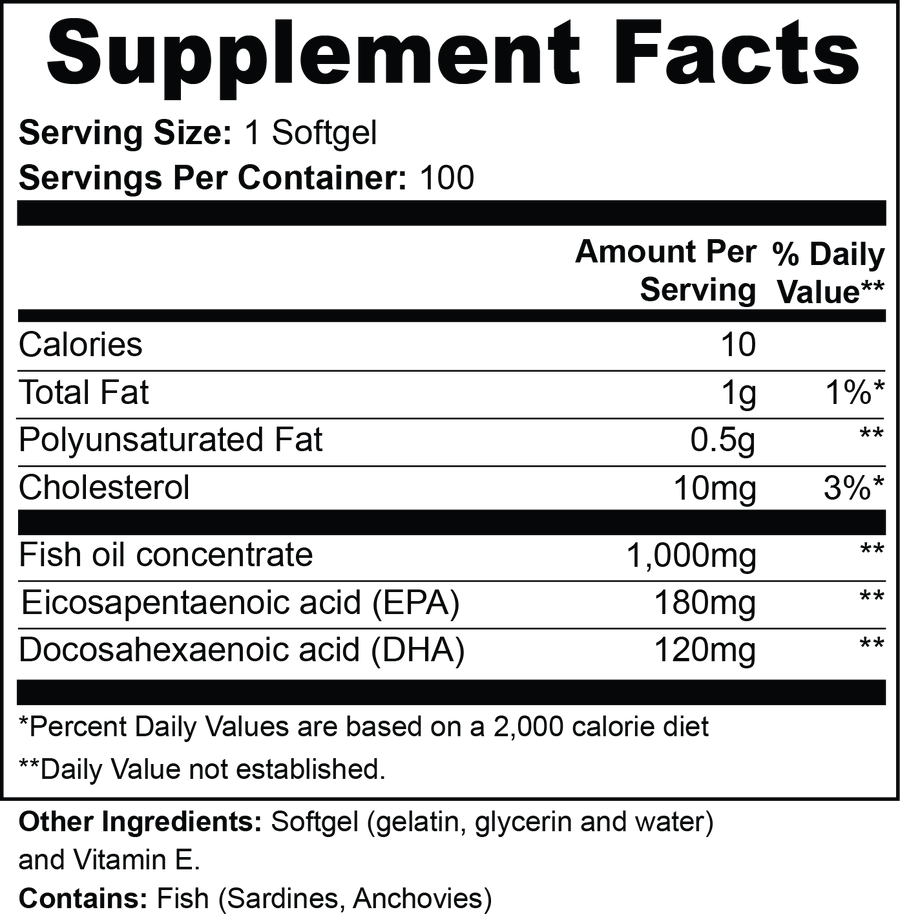 Omega-3 EPA 180 mg + DHA 120 mg Supplement Facts