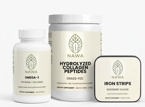 Nawa Postpartum Wellness Bundle - Omega-3, Collagen Peptides and Iron Strips